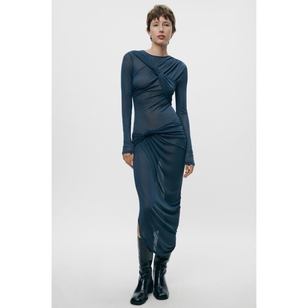 Zara Knotted Asymmetric Midi Dress